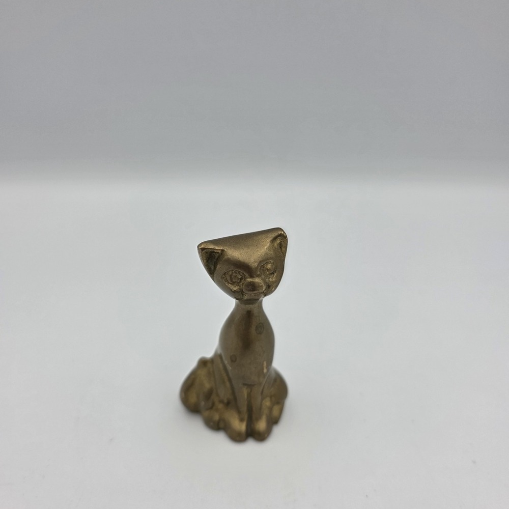 Vintage Brass Small Kitty Cat Figurine MCM Heavy Goldtone‎  2.75"